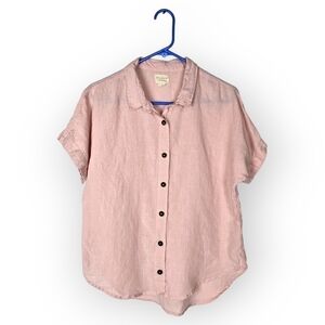 Petalura Peach Pink 100% Linen Lightweight Button Up Shirt Size Small
